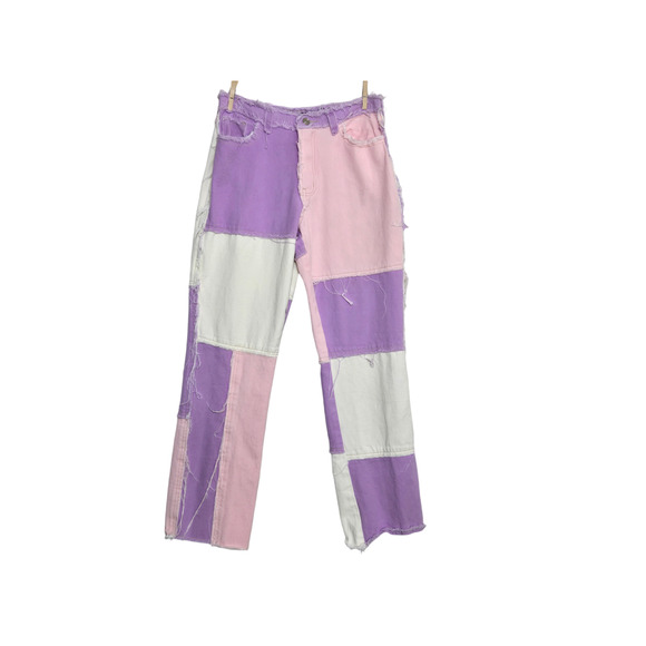Jaded London Denim - Jaded London Patchwork Jeans Size 30 Pink Purple White Y2K Spice Girls Straight